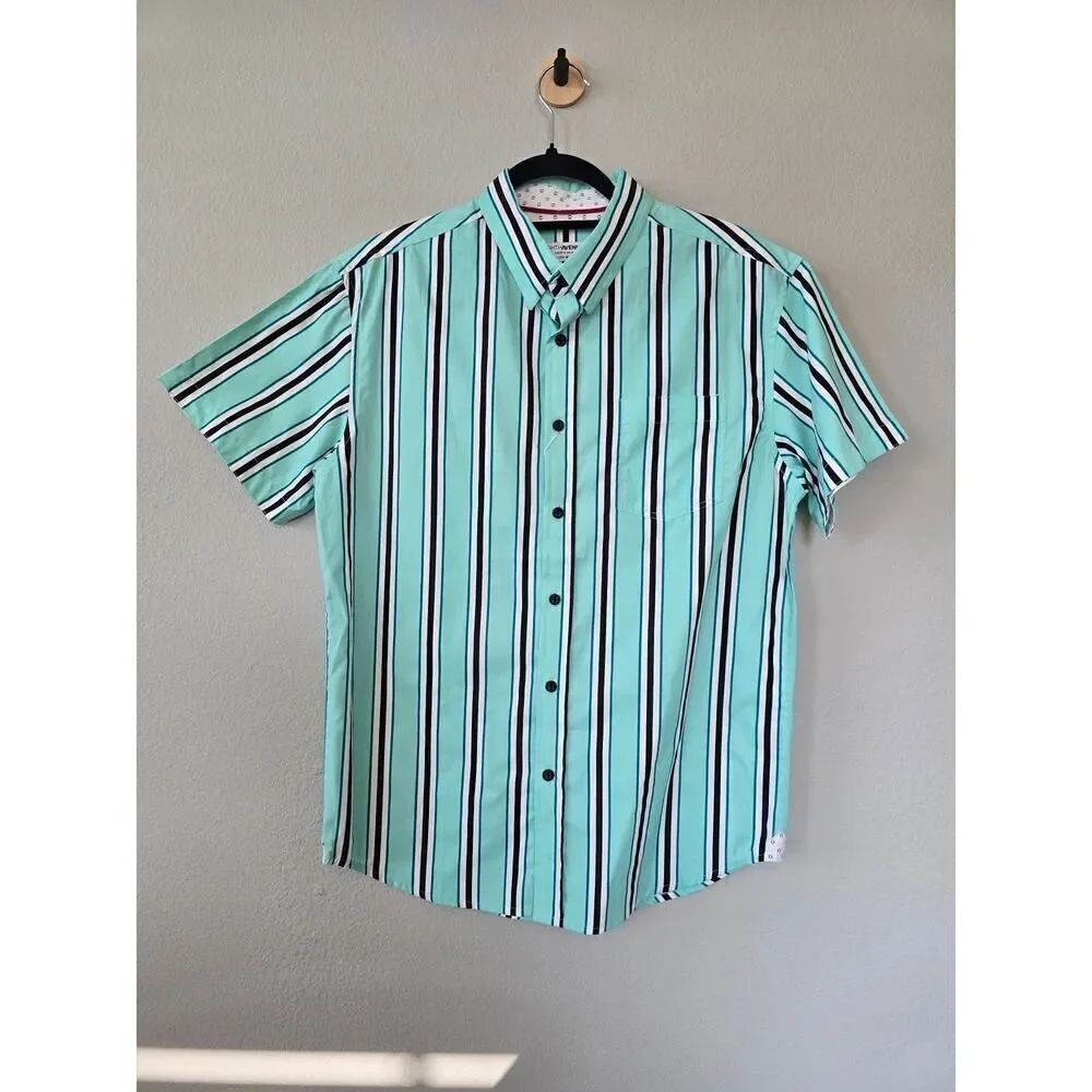 Eighth Avenue Striped Button Up Shirt Slim Fit Cotton Mint Green NWT Size M